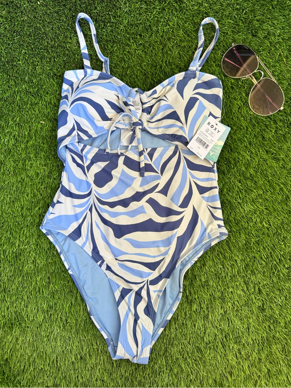 Roxy Surfer’s Paradise One-Piece Swimsuit- Tropical blue print. NWT